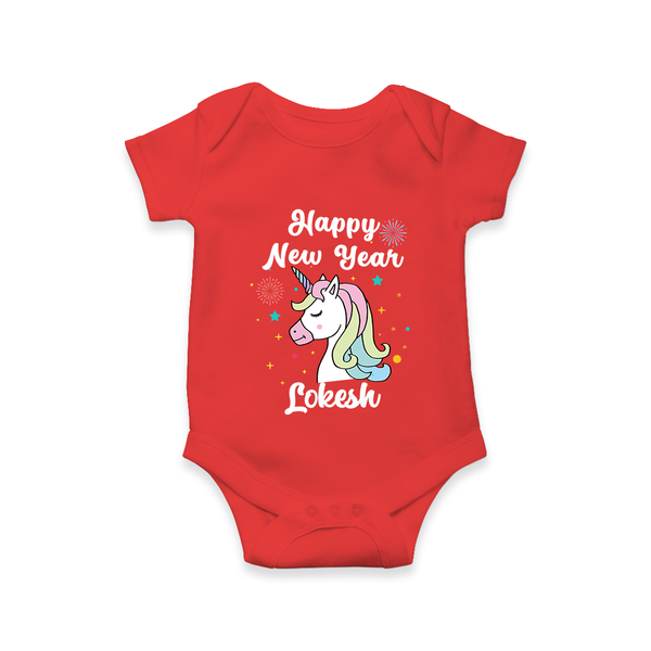 Happy New Year – Unicorn| Customized Romper for Kids - RED - New Born (Chest 14")