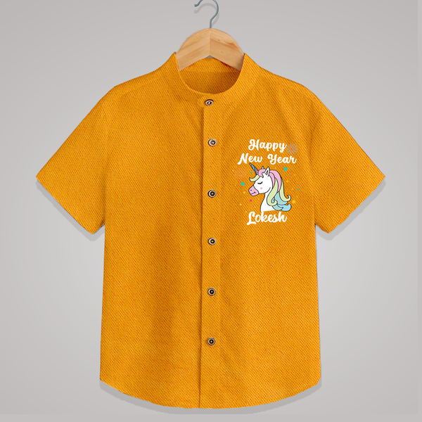 Happy New Year – Unicorn| Customized Shirt for Kids - CHROME YELLOW - 0 - 6 Months Old (Chest 23")
