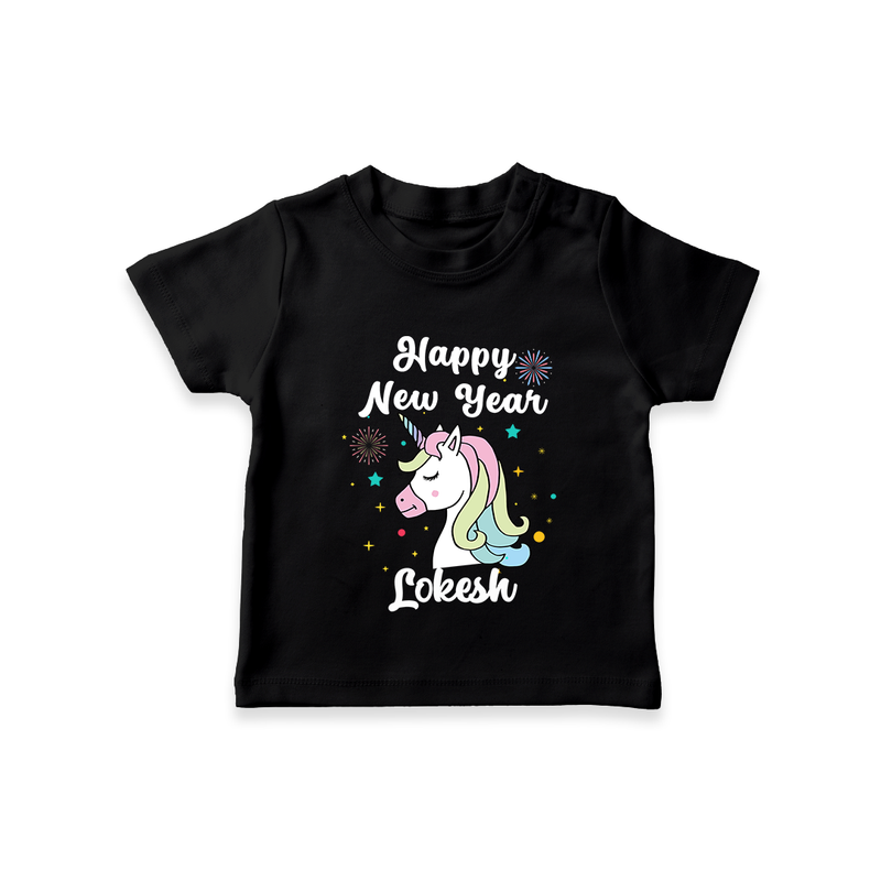 Happy New Year – Unicorn| Customized T-Shirt for Kids - BLACK - 0-5 Months Old (Chest 17")