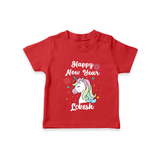 Happy New Year – Unicorn| Customized T-Shirt for Kids - RED - 0-5 Months Old (Chest 17")