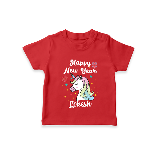 Happy New Year – Unicorn| Customized T-Shirt for Kids - RED - 0-5 Months Old (Chest 17")
