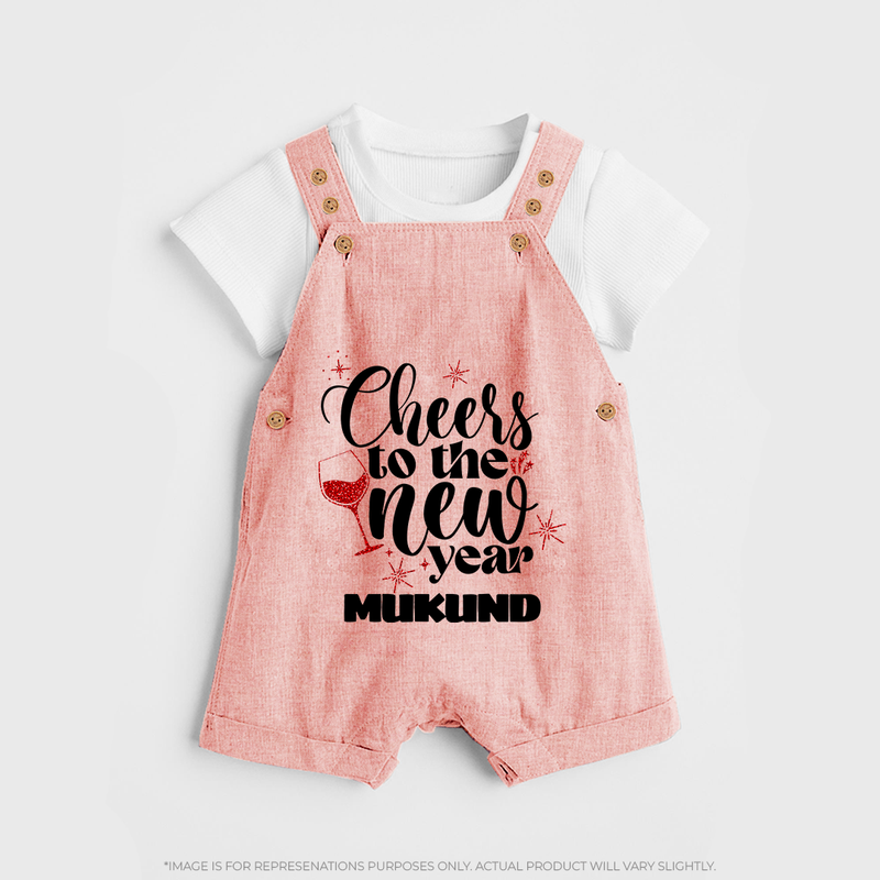 Cheers to the New Year | Personalised Dungaree for Kids - PEACH - 0 - 5 Months Old (Chest 18")