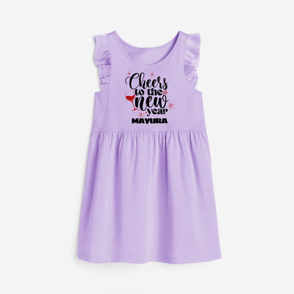 Cheers to the New Year | Personalised Frock for Girls - LILAC - 1 - 2 Years Old (Chest 22" , Full Length 22")