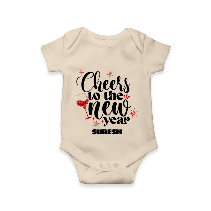 "Cheers To The New Year" - New Year Themed Customized Romper For Babies With Name - IVORY - 0 - 3 Months Old (Chest 16")