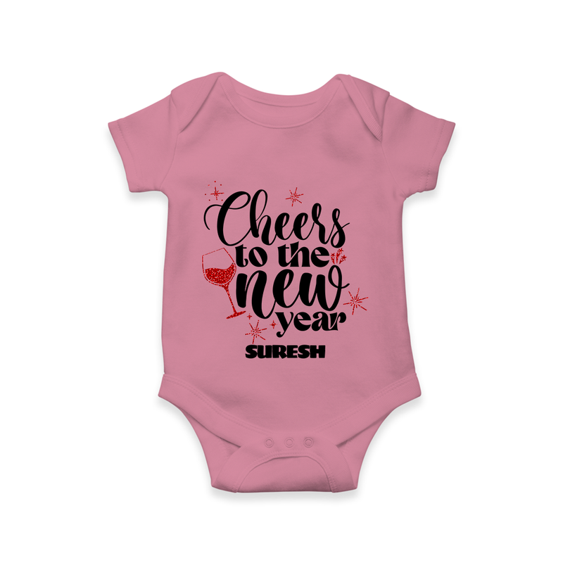 "Cheers To The New Year" - New Year Themed Customized Romper For Babies With Name - ONION - 0 - 3 Months Old (Chest 16")