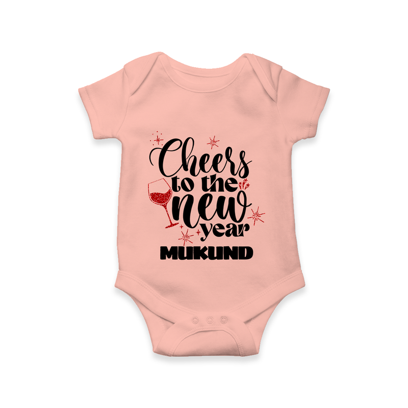 Cheers to the New Year | Personalised Romper for Kids - PEACH - New Born (Chest 14")
