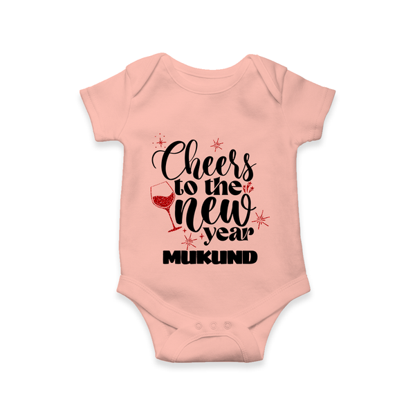 Cheers to the New Year | Personalised Romper for Kids - PEACH - New Born (Chest 14")
