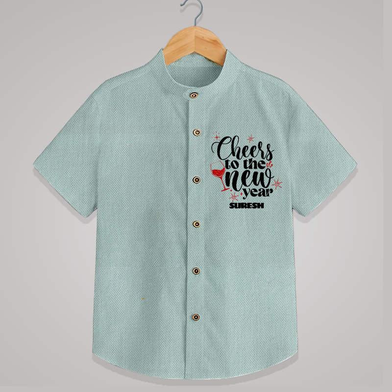 "Cheers To The New Year" - New Year Themed Customized Shirt For Kids With Name - ARCTIC BLUE - 0 - 6 Months Old (Chest 23")