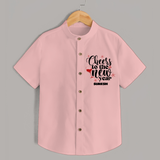 "Cheers To The New Year" - New Year Themed Customized Shirt For Kids With Name - PEACH - 0 - 6 Months Old (Chest 23")