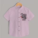 "Cheers To The New Year" - New Year Themed Customized Shirt For Kids With Name - PINK - 0 - 6 Months Old (Chest 23")