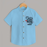 "Cheers To The New Year" - New Year Themed Customized Shirt For Kids With Name - SKY BLUE - 0 - 6 Months Old (Chest 23")