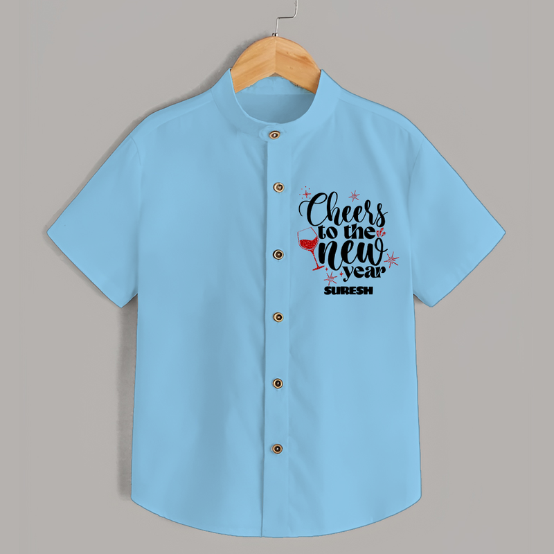 "Cheers To The New Year" - New Year Themed Customized Shirt For Kids With Name - SKY BLUE - 0 - 6 Months Old (Chest 23")