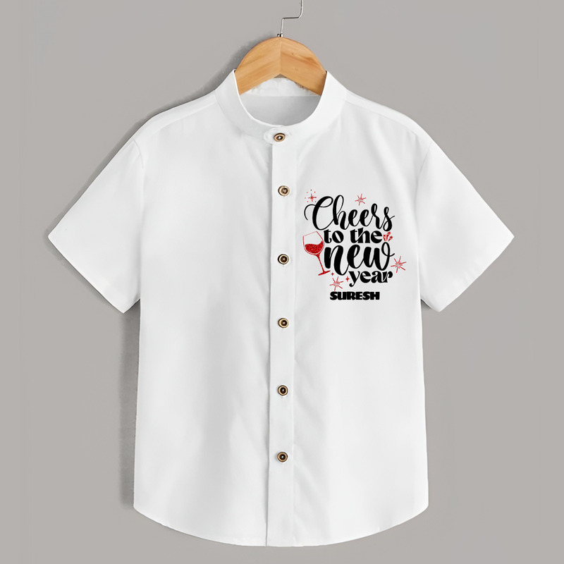 "Cheers To The New Year" - New Year Themed Customized Shirt For Kids With Name - WHITE - 0 - 6 Months Old (Chest 23")