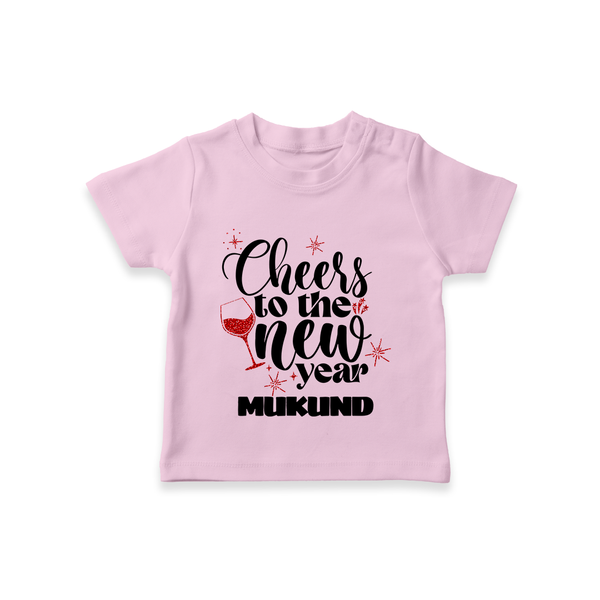 Cheers to the New Year | Personalised T-Shirt for Kids - BABY PINK - 0-5 Months Old (Chest 17")