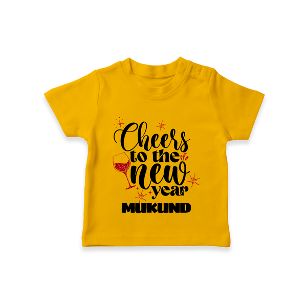 Cheers to the New Year | Personalised T-Shirt for Kids - CHROME YELLOW - 0-5 Months Old (Chest 17")