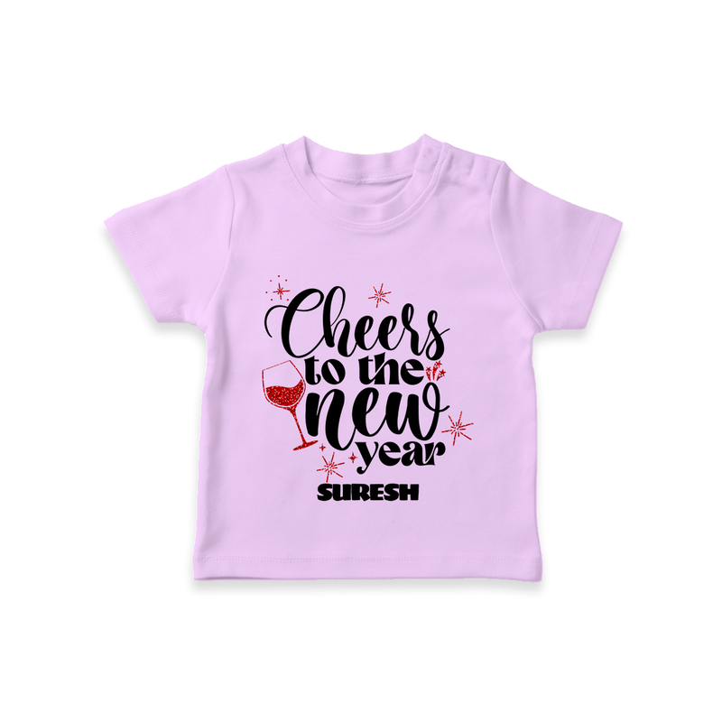 "Cheers To The New Year" - New Year Themed Customized T-Shirt For Kids With Name - LILAC - 0-5 Months Old (Chest 17")