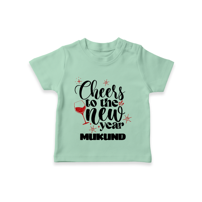 Cheers to the New Year | Personalised T-Shirt for Kids - MINT GREEN - 0-5 Months Old (Chest 17")
