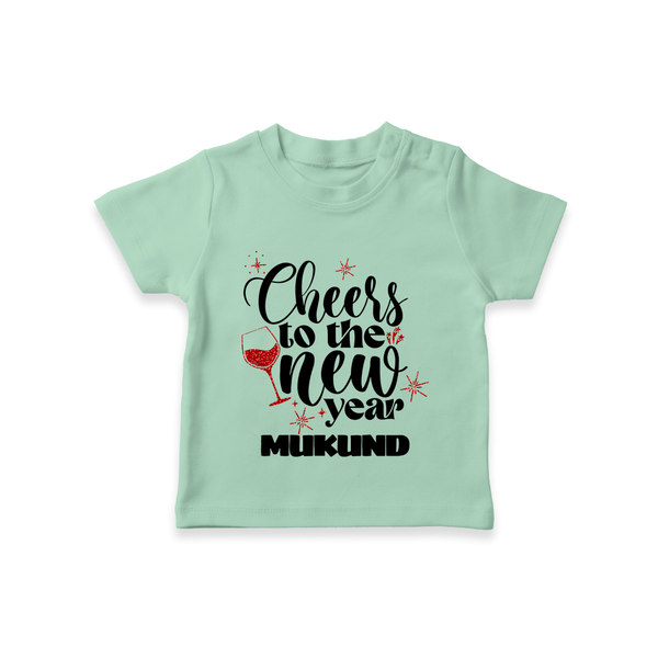 Cheers to the New Year | Personalised T-Shirt for Kids - MINT GREEN - 0-5 Months Old (Chest 17")
