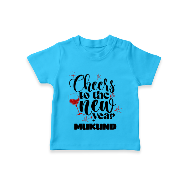 Cheers to the New Year | Personalised T-Shirt for Kids - SKY BLUE - 0-5 Months Old (Chest 17")