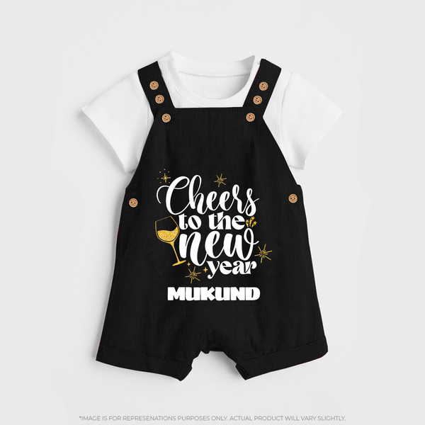 Cheers to the New Year | Personalised Dungaree for Kids - BLACK - 0 - 5 Months Old (Chest 18")