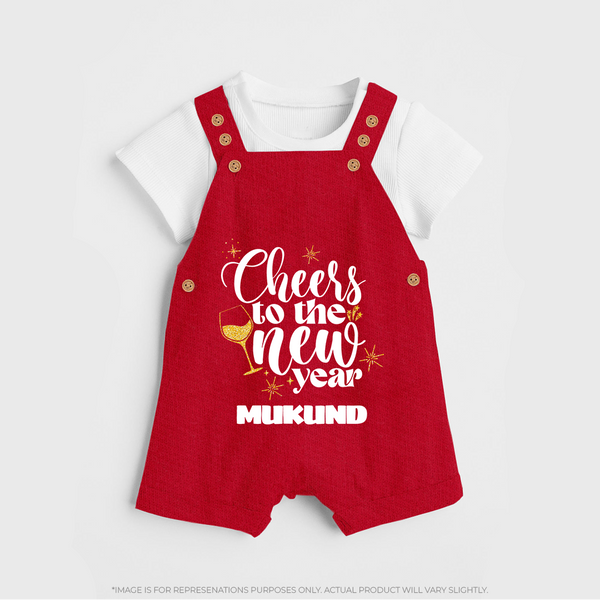 Cheers to the New Year | Personalised Dungaree for Kids - RED - 0 - 5 Months Old (Chest 18")