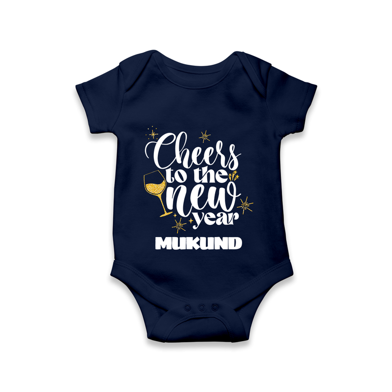 Cheers to the New Year | Personalised Romper for Kids - NAVY BLUE - New Born (Chest 14")