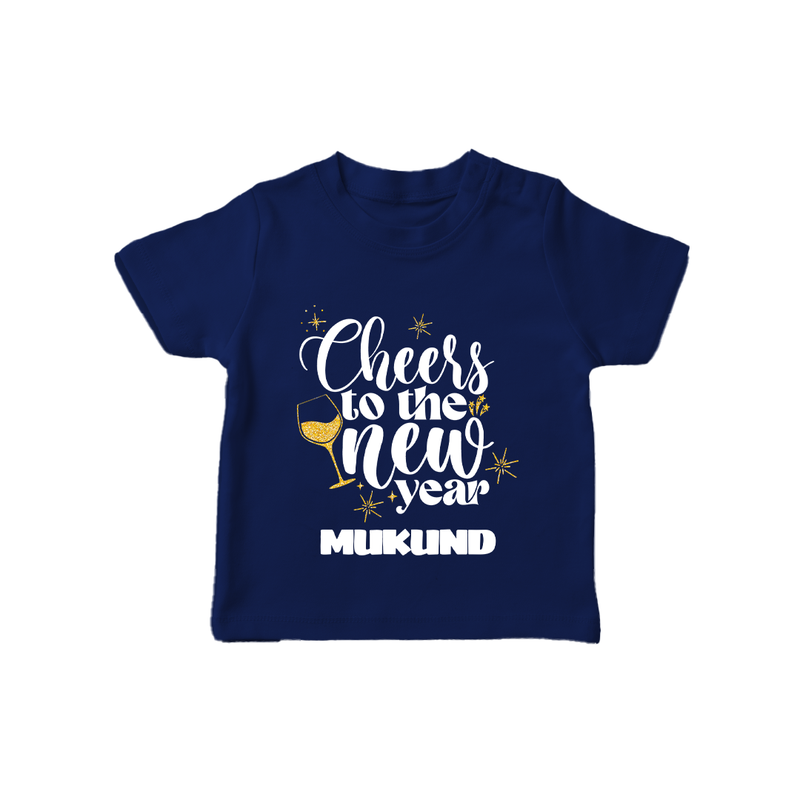 Cheers to the New Year | Personalised T-Shirt for Kids - NAVY BLUE - 0-5 Months Old (Chest 17")