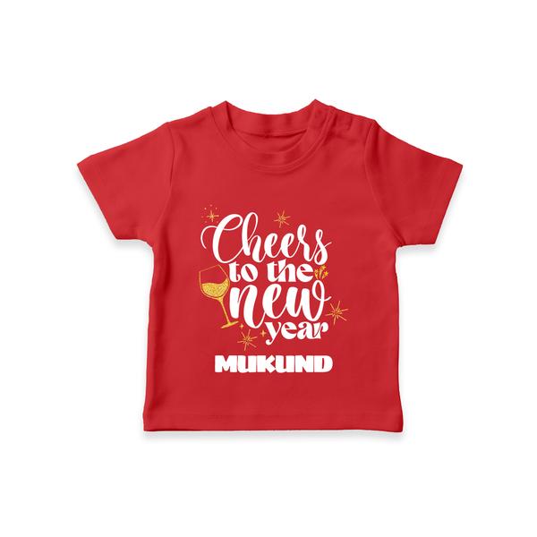 Cheers to the New Year | Personalised T-Shirt for Kids - RED - 0-5 Months Old (Chest 17")