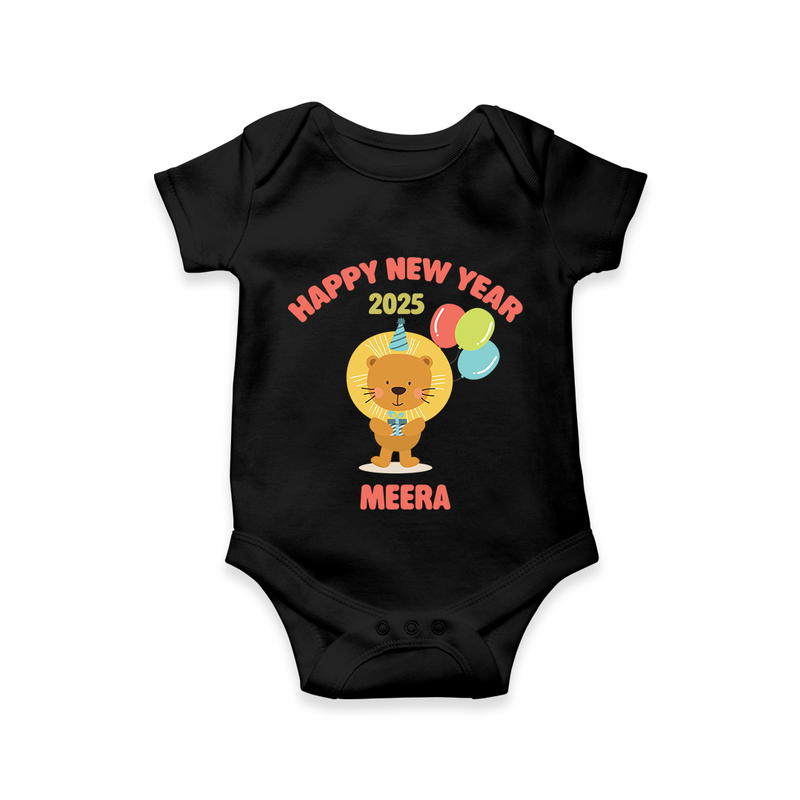 "Happy New Year 2025 - Golden Memories With Our Customized Romper for Babies With Name" - BLACK - 0 - 3 Months Old (Chest 16")