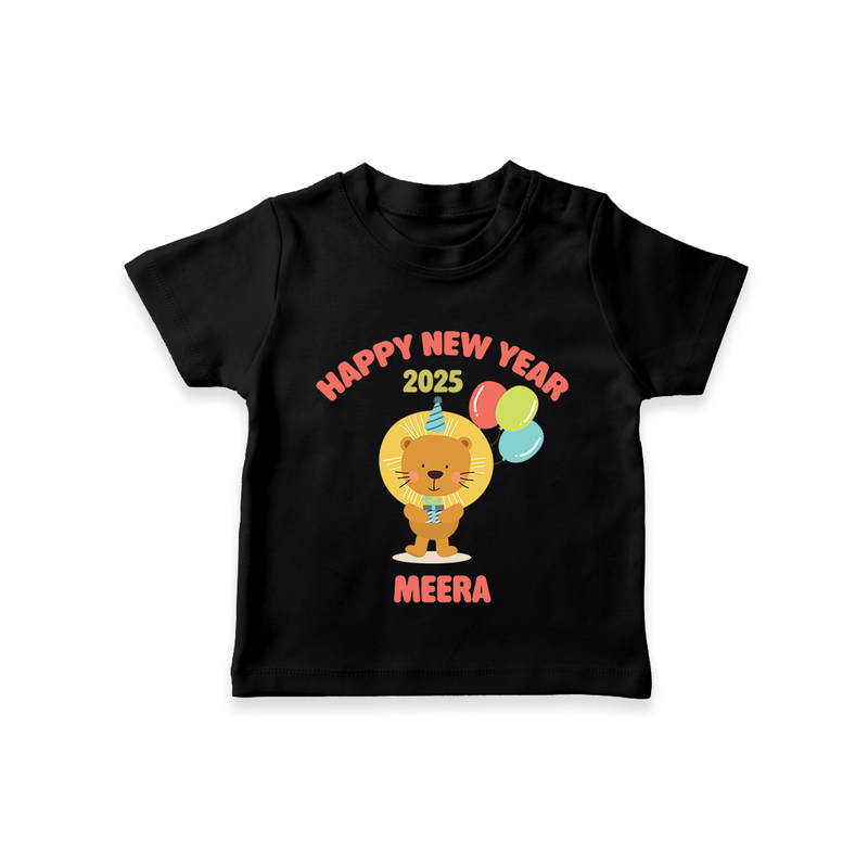 "Happy New Year 2025 - Golden Memories With Our Customized T-Shirt for Kids With Name" - BLACK - 0-5 Months Old (Chest 17")