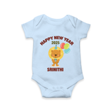 "Happy New Year 2025 - Golden Memories With Our Customized Romper for Babies With Name" - BABY BLUE - 0 - 3 Months Old (Chest 16")