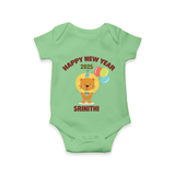 "Happy New Year 2025 - Golden Memories With Our Customized Romper for Babies With Name" - GREEN - 0 - 3 Months Old (Chest 16")