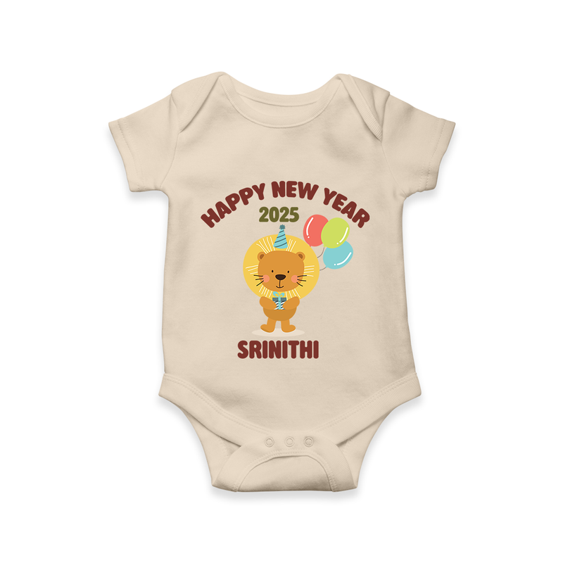 "Happy New Year 2025 - Golden Memories With Our Customized Romper for Babies With Name" - IVORY - 0 - 3 Months Old (Chest 16")