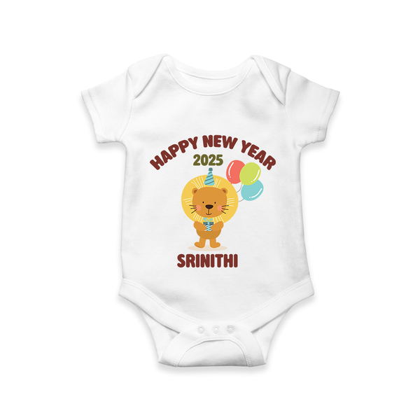 "Happy New Year 2025 - Golden Memories With Our Customized Romper for Babies With Name" - WHITE - 0 - 3 Months Old (Chest 16")