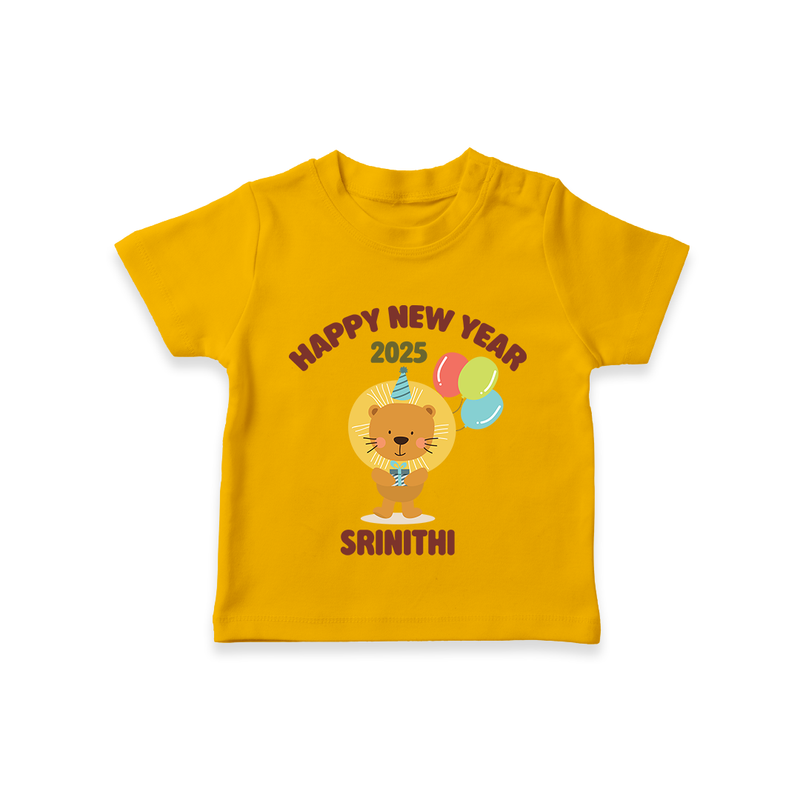 "Happy New Year 2025 - Golden Memories With Our Customized T-Shirt for Kids With Name" - CHROME YELLOW - 0-5 Months Old (Chest 17")