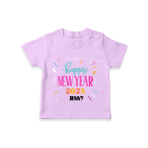 "Happy New Year 2025 - Smiles Forever With Our Customized T-Shirt for Kids With Name" - LILAC - 0-5 Months Old (Chest 17")