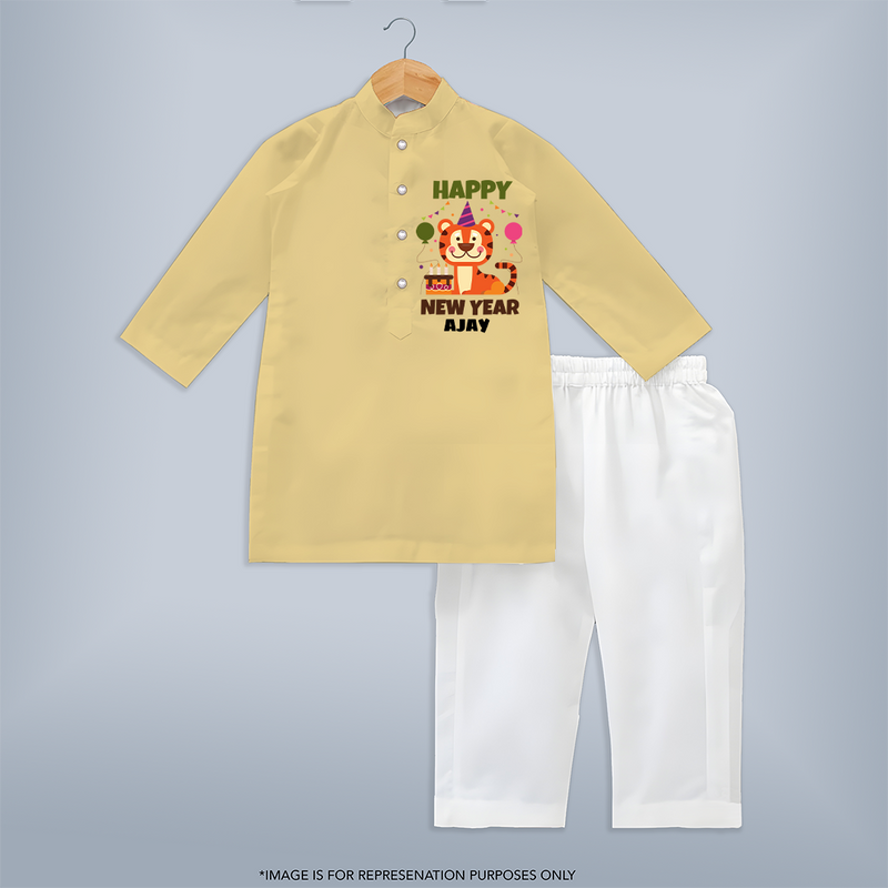 "Happy New Year 2025 - Magical Moments With Our Customized Kurta Set for Kids With Name" - YELLOW - 3 - 6 Months Old (Chest 24", Kurta Length 14'', Waist 19", Pant Length 14")