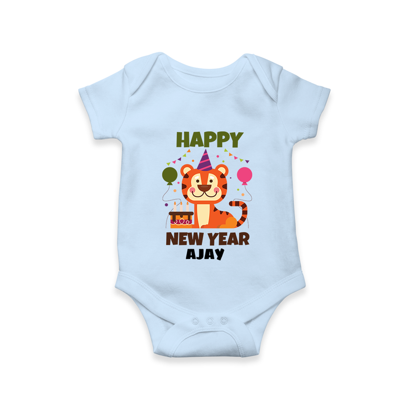 "Happy New Year 2025 - Magical Moments With Our Customized Romper for Babies With Name" - BABY BLUE - 0 - 3 Months Old (Chest 16")