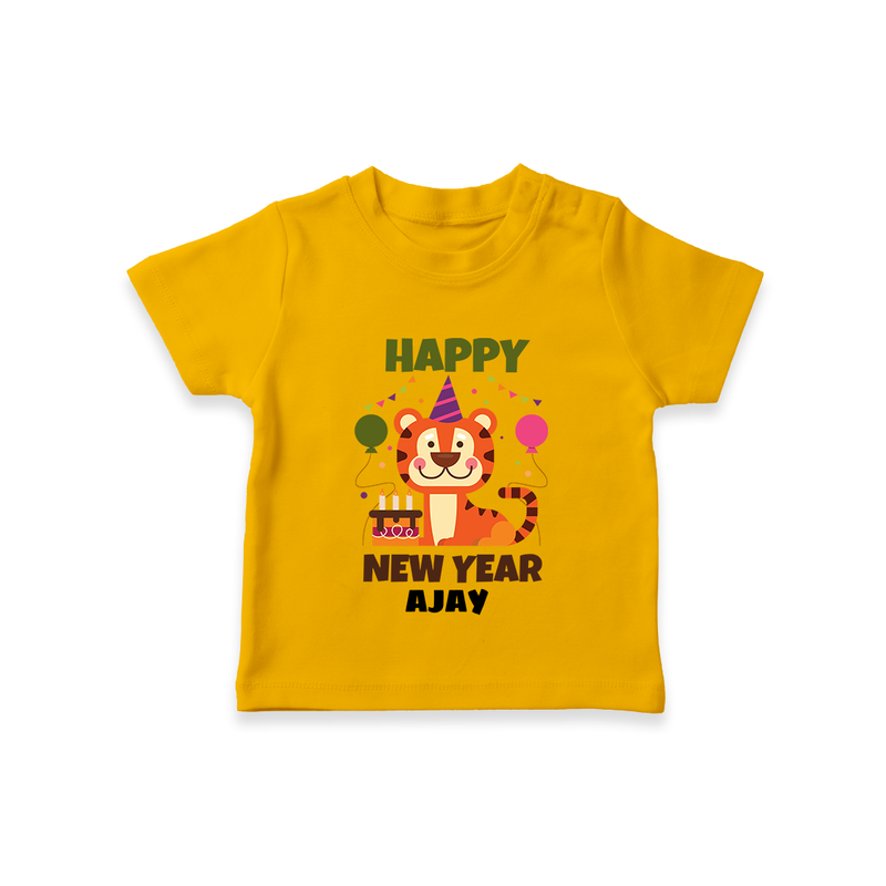 "Happy New Year 2025 - Magical Moments With Our Customized T-Shirt for Kids With Name" - CHROME YELLOW - 0-5 Months Old (Chest 17")