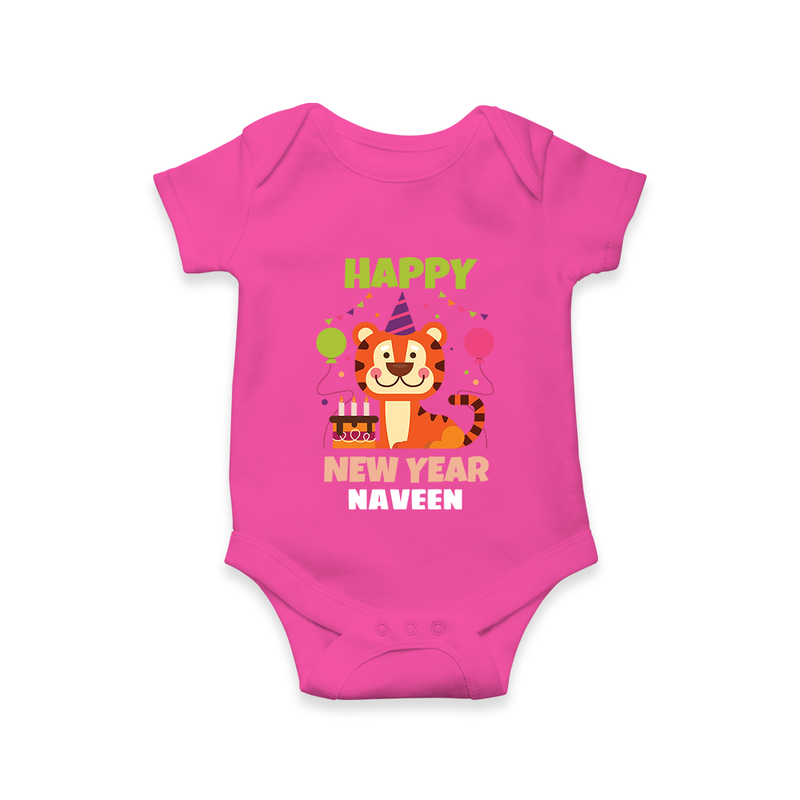 "Happy New Year 2025 - Magical Moments With Our Customized Romper for Babies With Name" - HOT PINK - 0 - 3 Months Old (Chest 16")