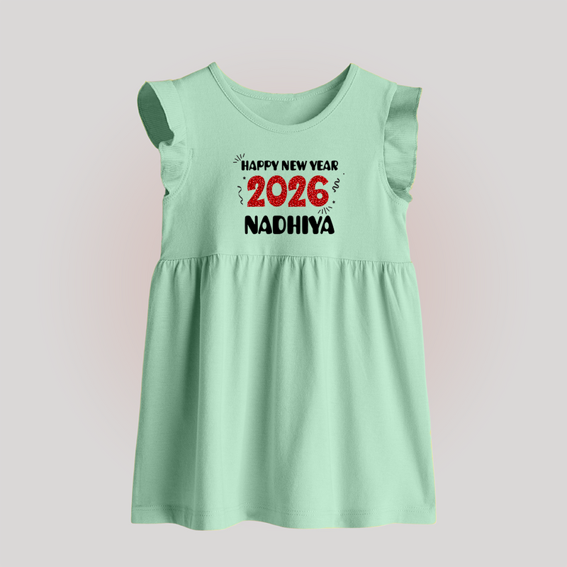 Happy New Year 2026 | Customized Baby Frock   - MINT GREEN - 0 - 3 Months Old (Chest 17")