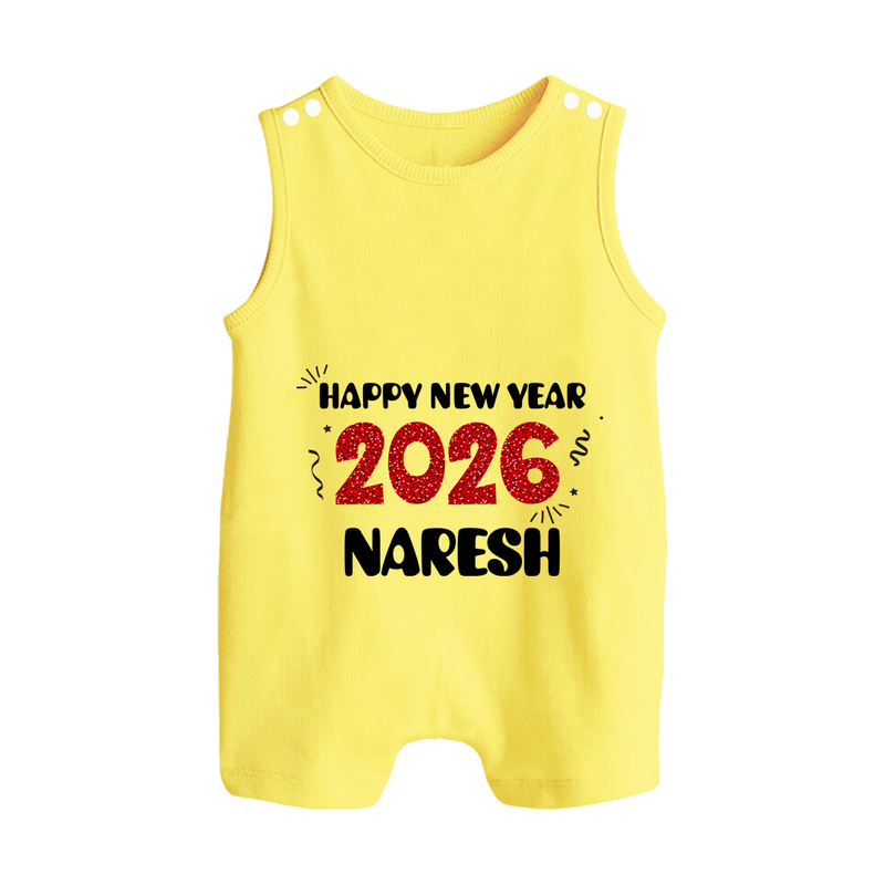 Happy New Year 2026 | Customized Romper Suit   - PASTEL YELLOW - 0 - 5 Months Old (Chest 18")