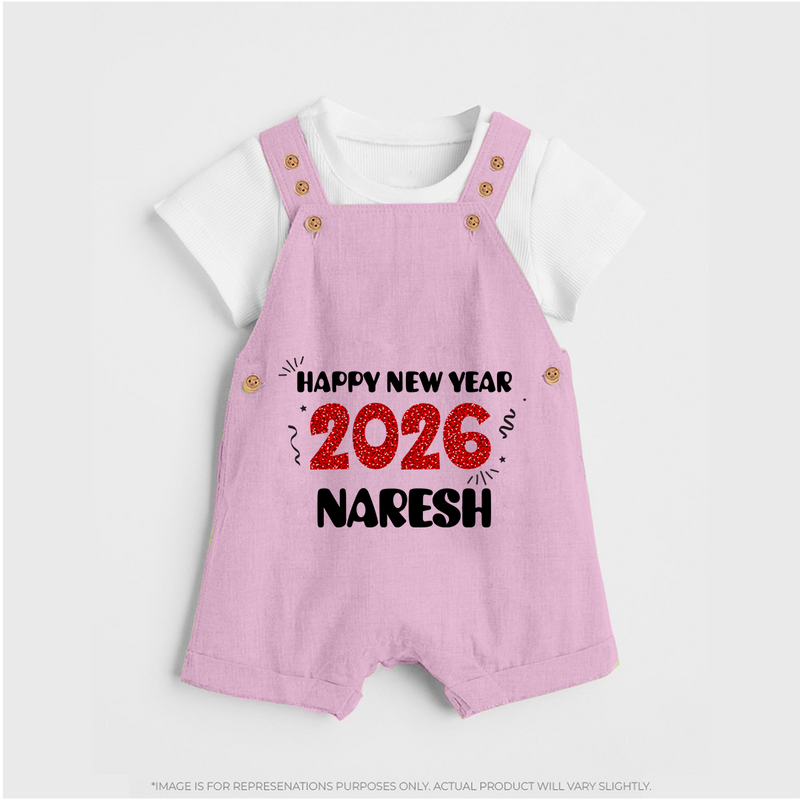 Happy New Year 2026 | Customized Dungaree for Kids - BABY PINK - 0 - 5 Months Old (Chest 18")