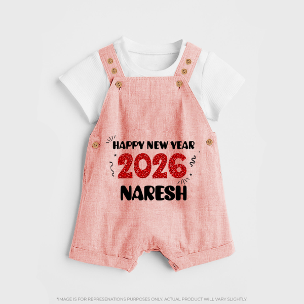 Happy New Year 2026 | Customized Dungaree for Kids - PEACH - 0 - 5 Months Old (Chest 18")