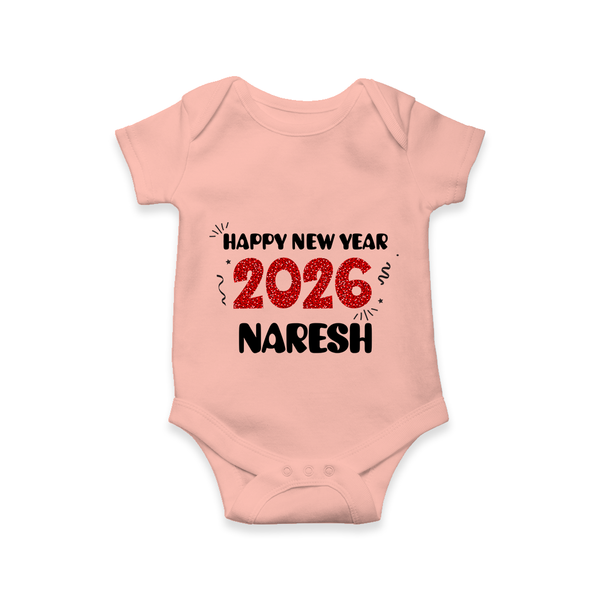 Happy New Year 2026 | Personalised Romper for Kids - PEACH - New Born (Chest 14")
