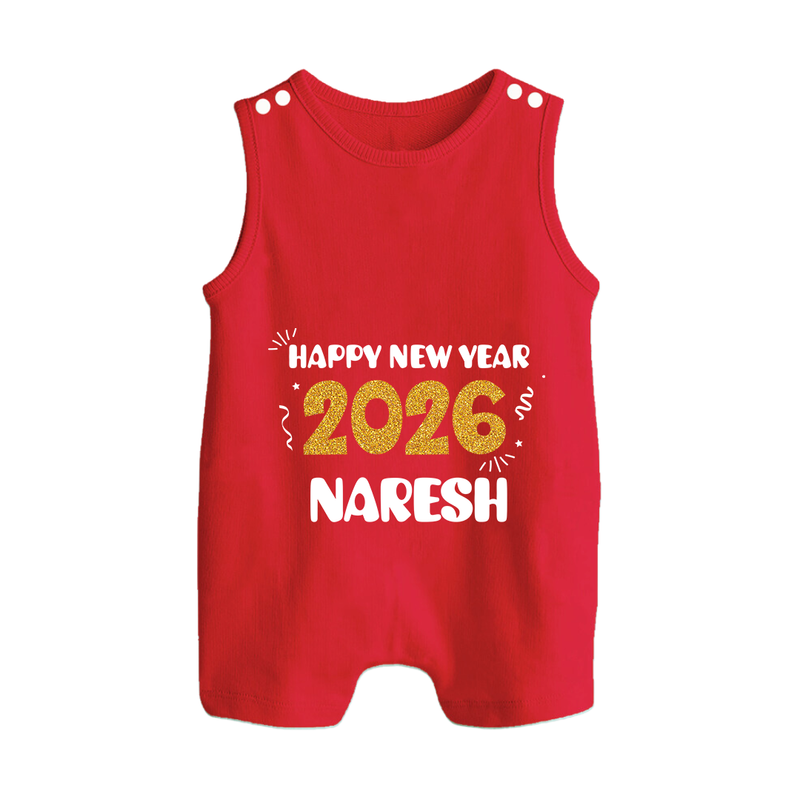 Happy New Year 2026 | Customized Romper Suit   - RED - 0 - 5 Months Old (Chest 18")