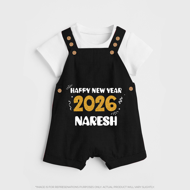 Happy New Year 2026 | Customized Dungaree for Kids - BLACK - 0 - 5 Months Old (Chest 18")