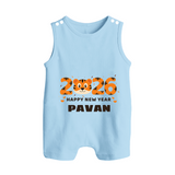 Happy New Year 2026 – Cute Tiger | Personalised Romper Suit   - BABY BLUE - 0 - 5 Months Old (Chest 18")