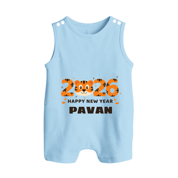 Happy New Year 2026 – Cute Tiger | Personalised Romper Suit   - BABY BLUE - 0 - 5 Months Old (Chest 18")