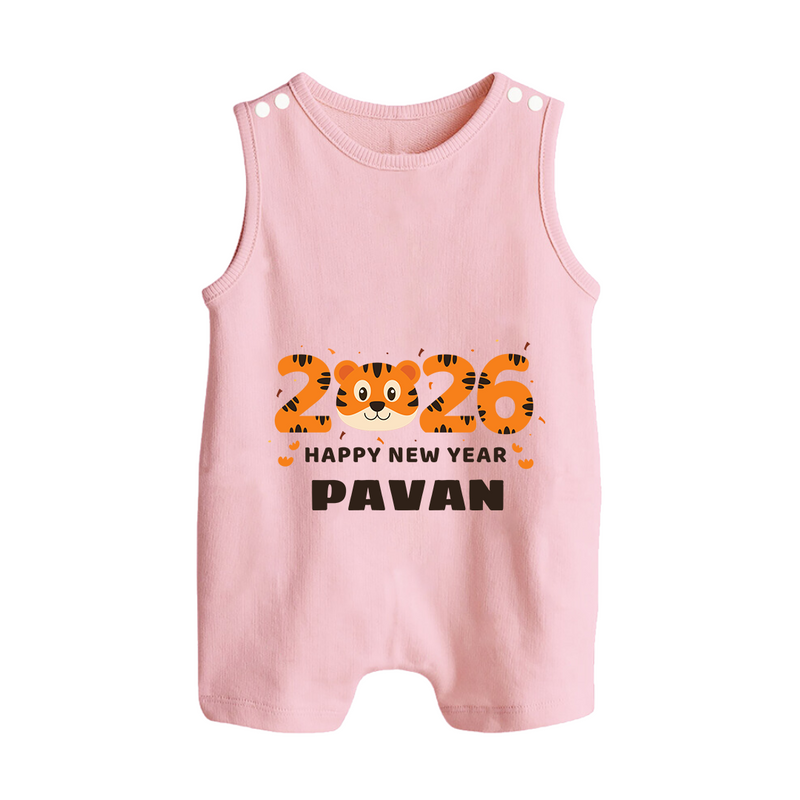 Happy New Year 2026 – Cute Tiger | Personalised Romper Suit   - BABY PINK - 0 - 5 Months Old (Chest 18")